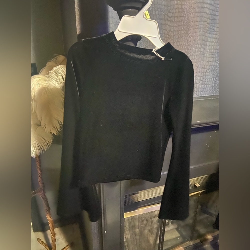 chelsea and violet faux velvet bell sleeve shirt